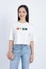 FAT3356 - Áo thun vải Cotton dáng croptop tay lửng ngực áo in hoạ tiết trang trí - PANTIO