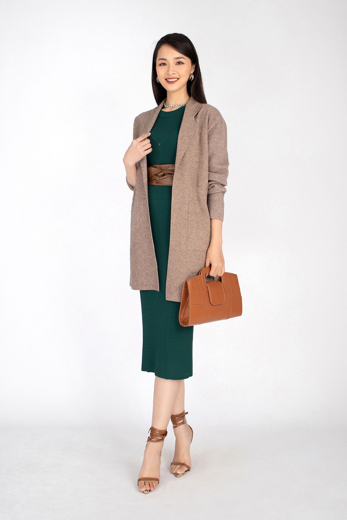 Áo khoác len Cardigan cổ vest dáng dài FOL221 - PANTIO