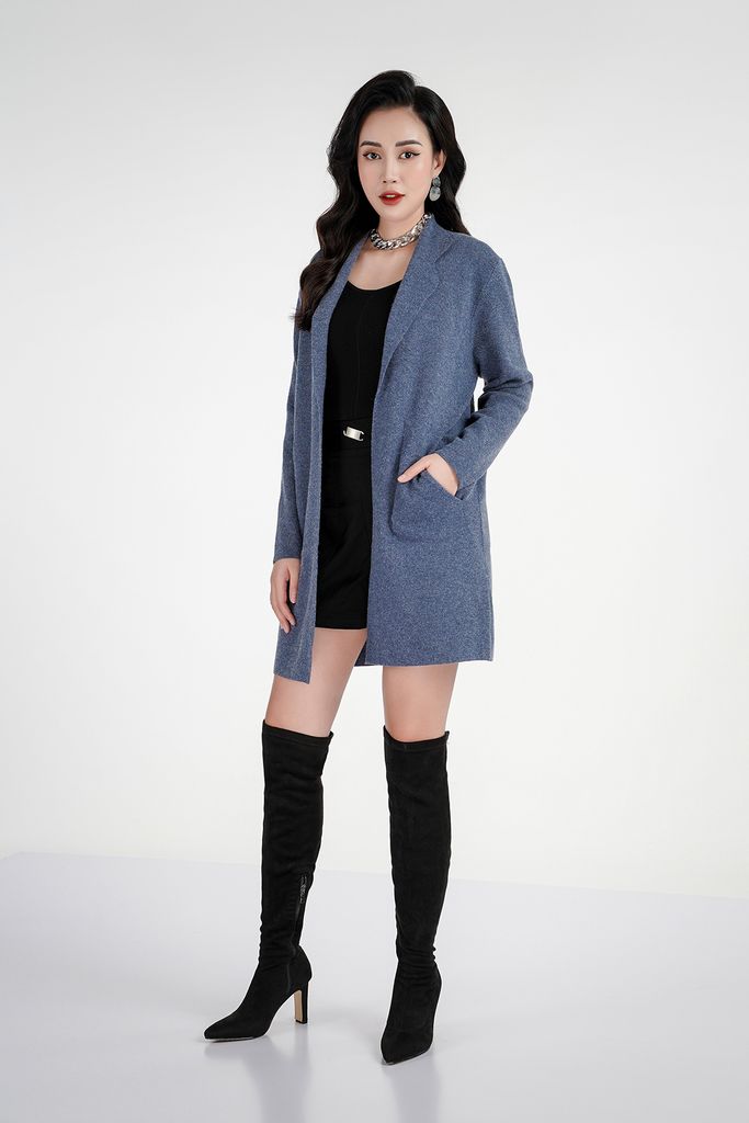 Áo khoác len Cardigan cổ vest dáng dài FOL221 - PANTIO