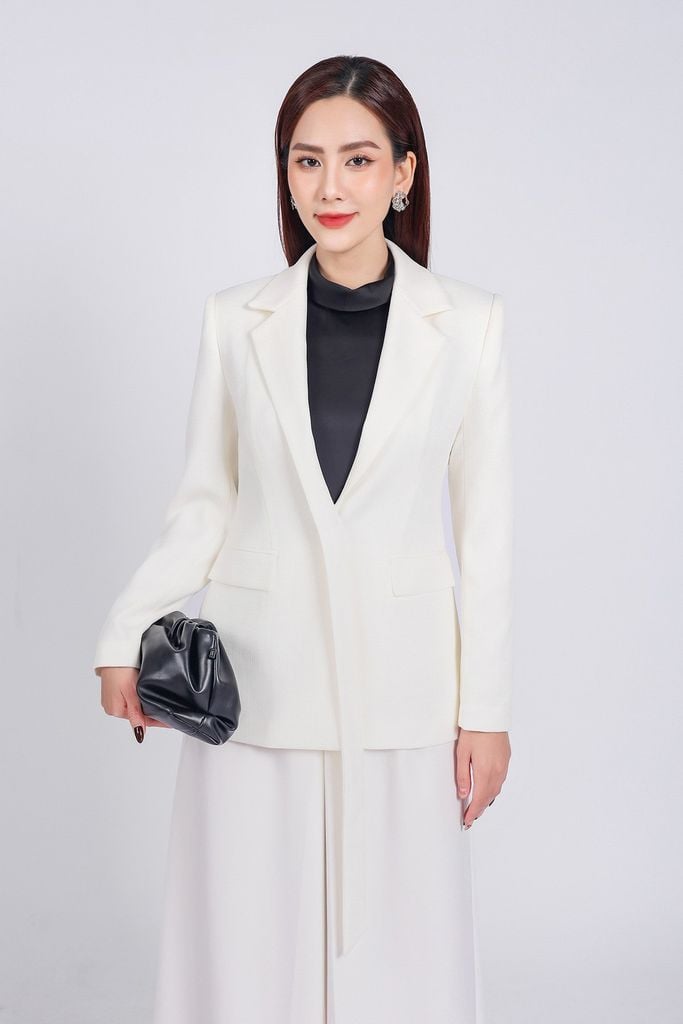 FAV9955 - Áo vest công sở vải thô dày dáng ôm cổ hai ve phối vạt dài tạo kiểu thân áo có túi hai bên - PANTIO