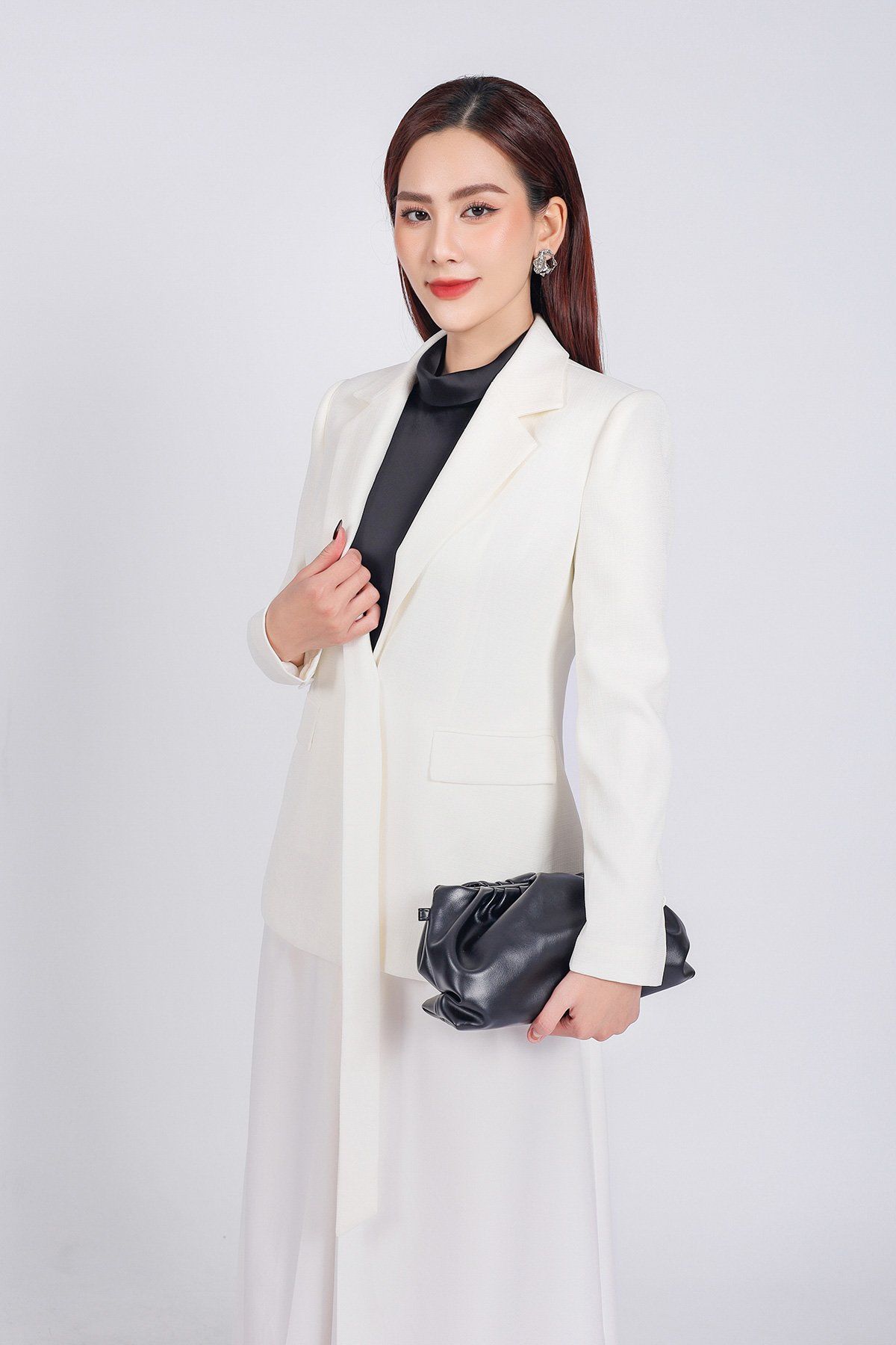 FAV9955 - Áo vest công sở vải thô dày dáng ôm cổ hai ve phối vạt dài tạo kiểu thân áo có túi hai bên - PANTIO