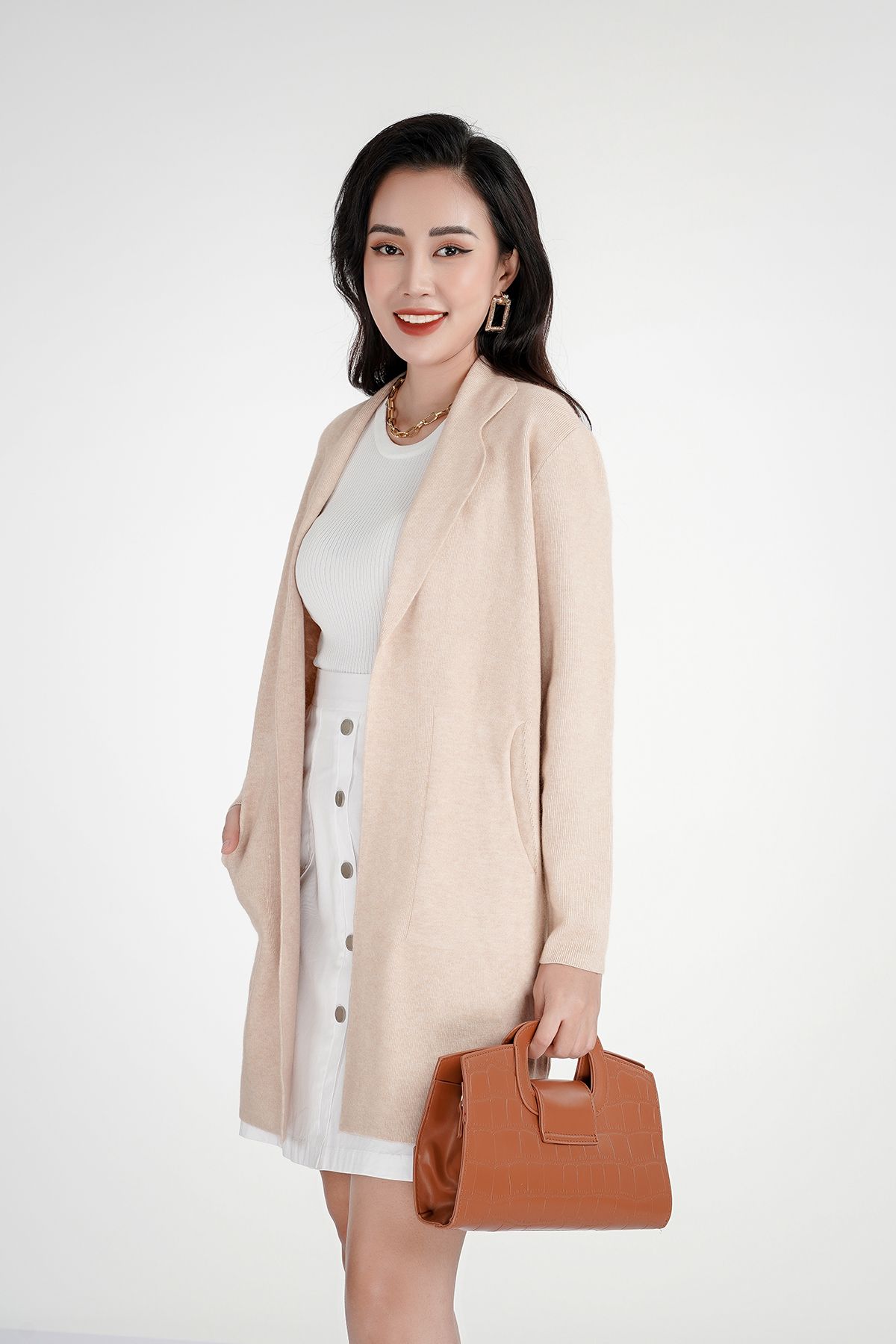 Áo khoác len Cardigan cổ vest dáng dài FOL221 - PANTIO