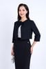 BAD13035 - Áo khoác kiểu công sở vải thô xốp hai lớp lót habutai cổ tròn tay lửng kèm hoa cài trang trí - PANTIO