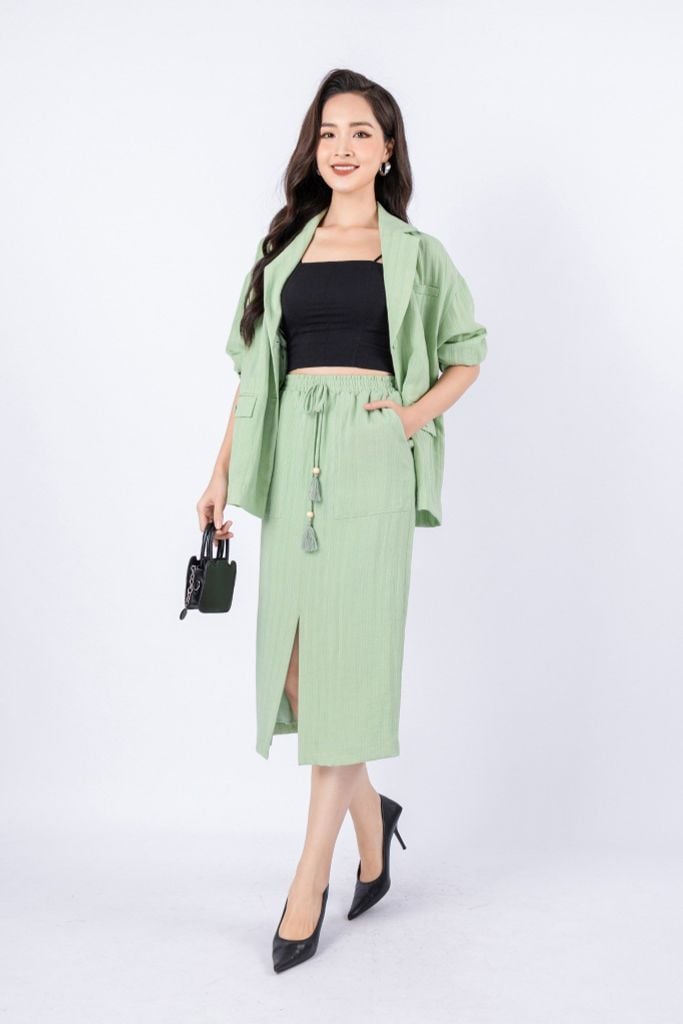 BAD13053 - Áo vest công sở vải thô đũi dáng suông cổ hai ve cài cúc thân có túi - PANTIO