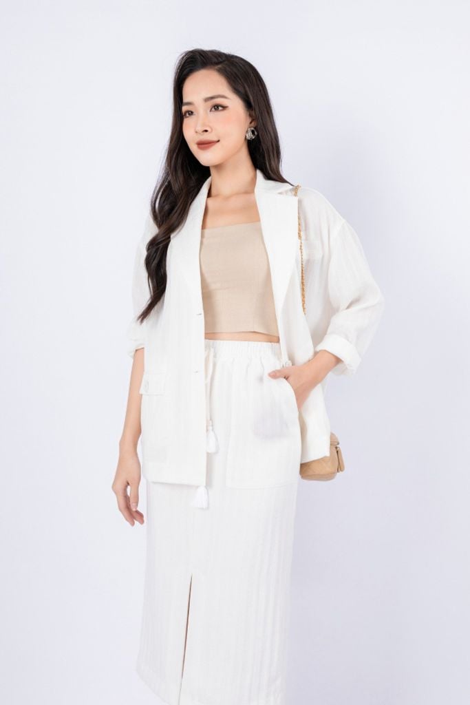 BAD13053 - Áo vest công sở vải thô đũi dáng suông cổ hai ve cài cúc thân có túi - PANTIO