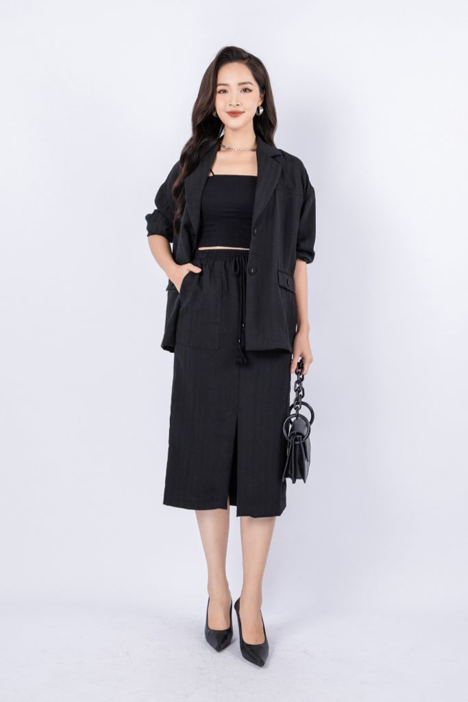 BAD13053 - Áo vest công sở vải thô đũi dáng suông cổ hai ve cài cúc thân có túi - PANTIO