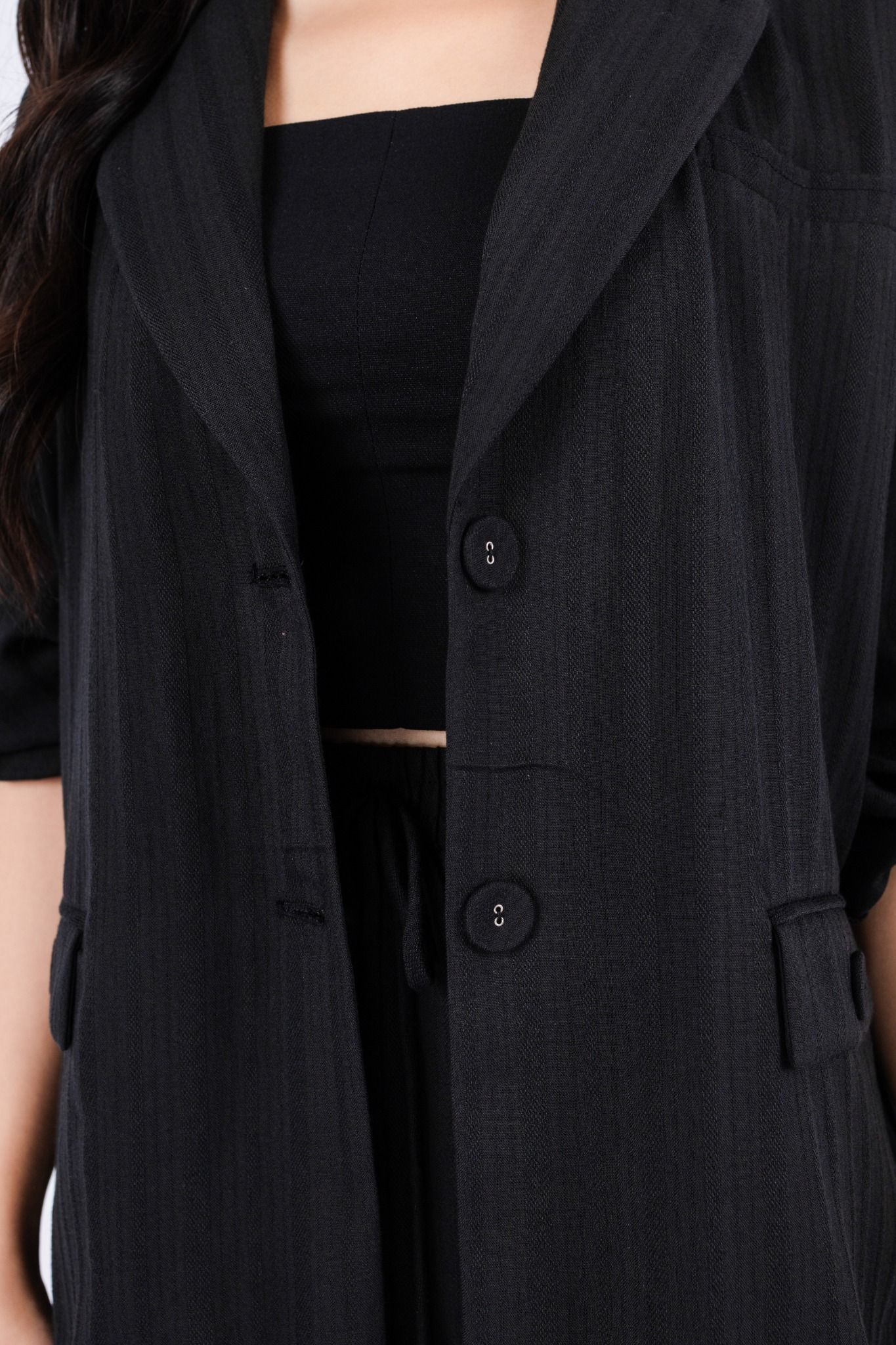 BAD13053 - Áo vest công sở vải thô đũi dáng suông cổ hai ve cài cúc thân có túi - PANTIO