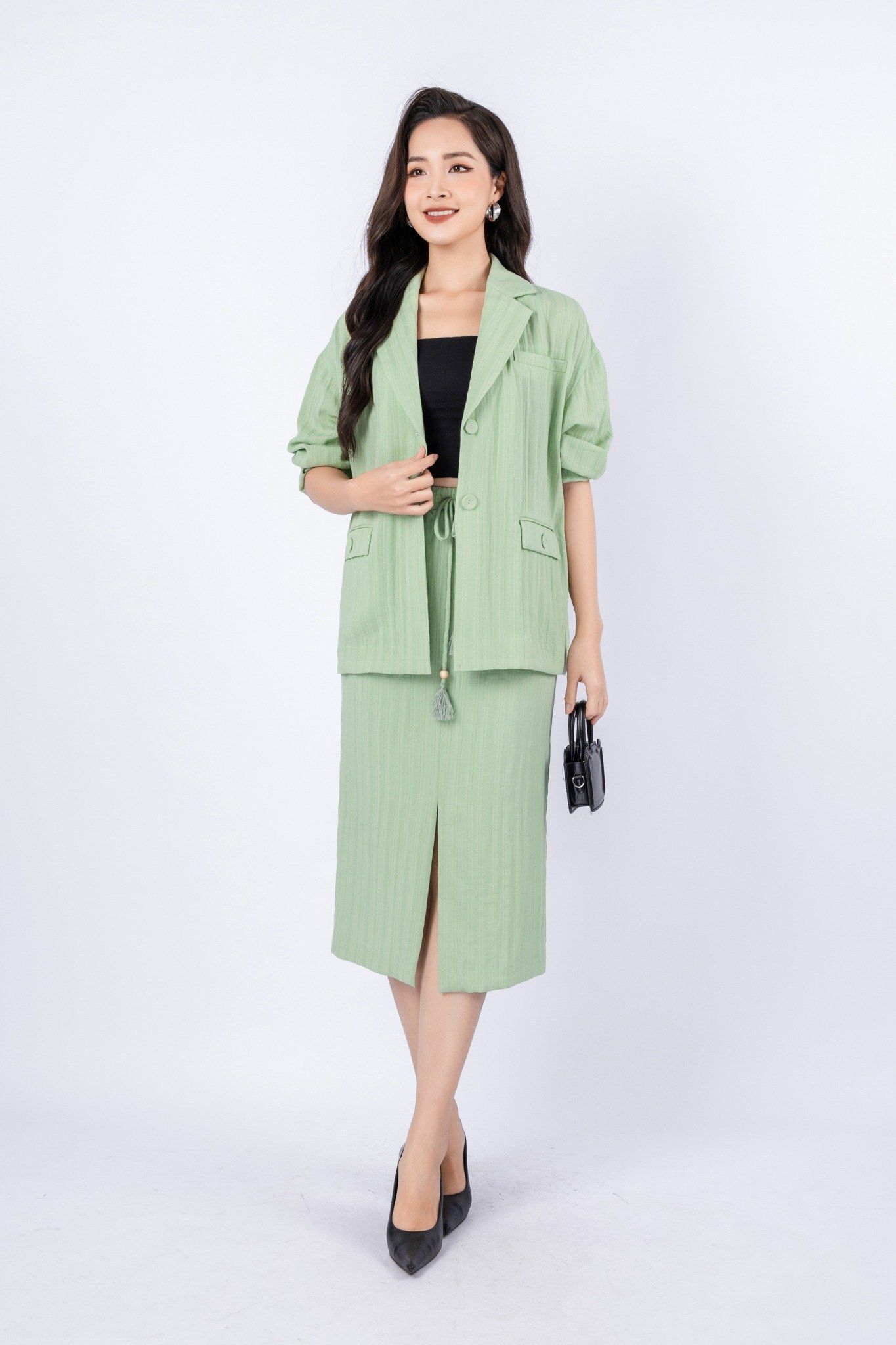 BAD13053 - Áo vest công sở vải thô đũi dáng suông cổ hai ve cài cúc thân có túi - PANTIO