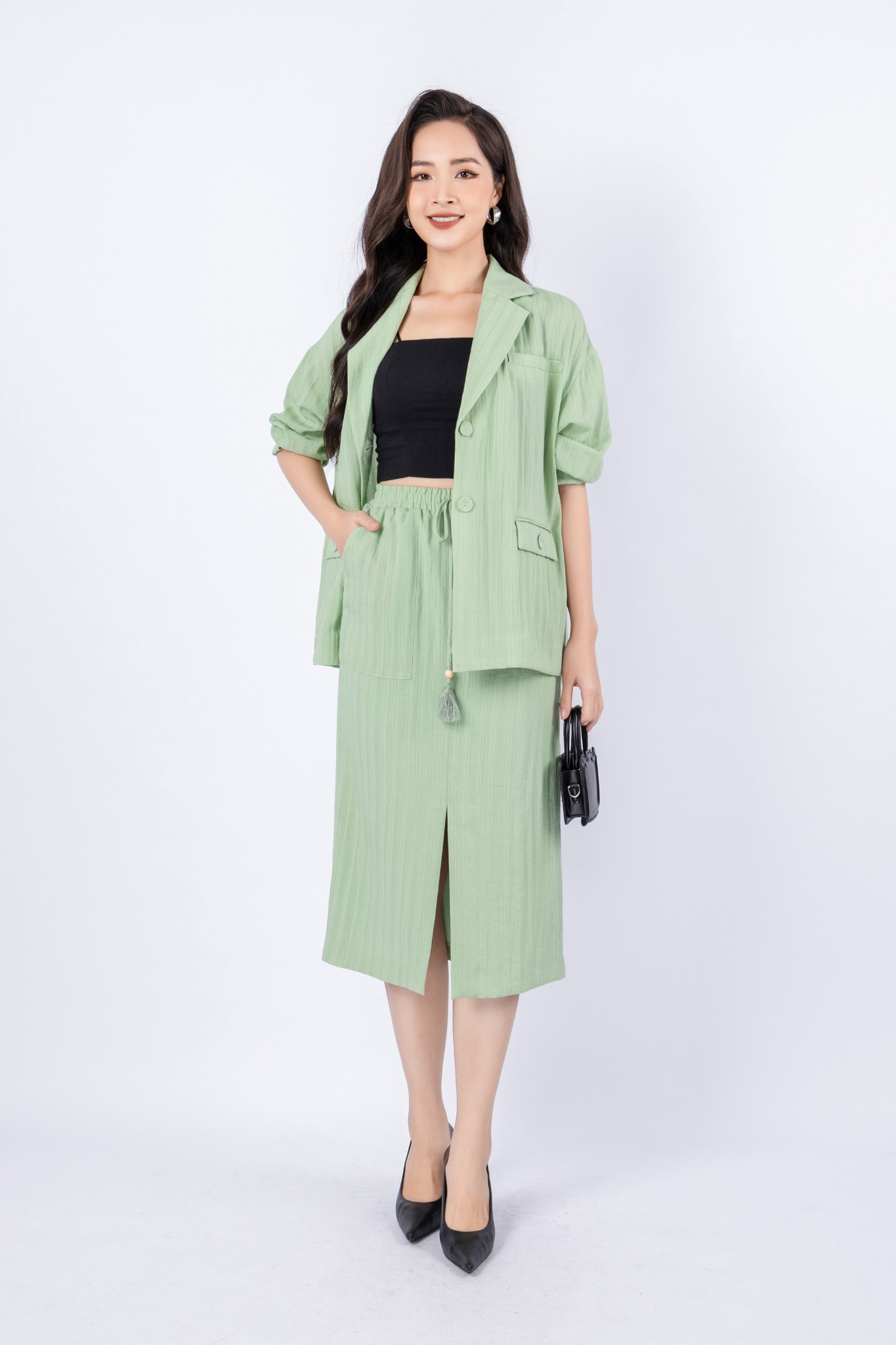 BAD13053 - Áo vest công sở vải thô đũi dáng suông cổ hai ve cài cúc thân có túi - PANTIO