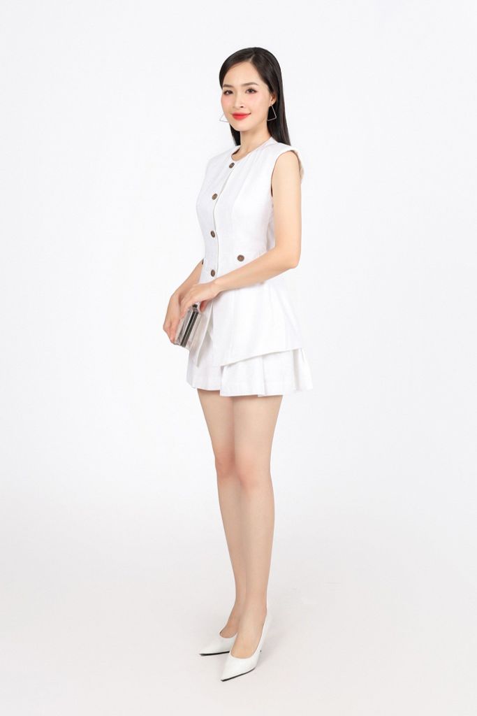 BQN13396 - Quần short vải linen dáng A ống quần phối ly xoè tạo kiểu - PANTIO
