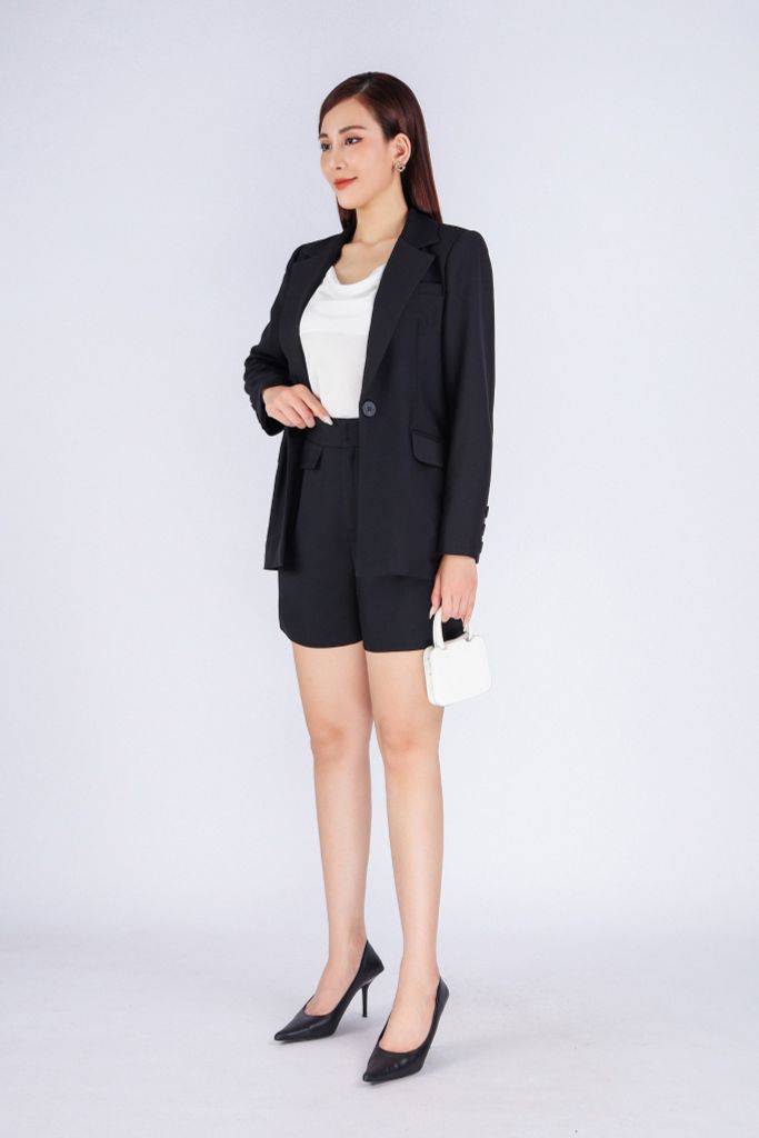 BAD33083 - Áo vest công sở vải tuytsi dáng suông cổ hai ve có túi - PANTIO