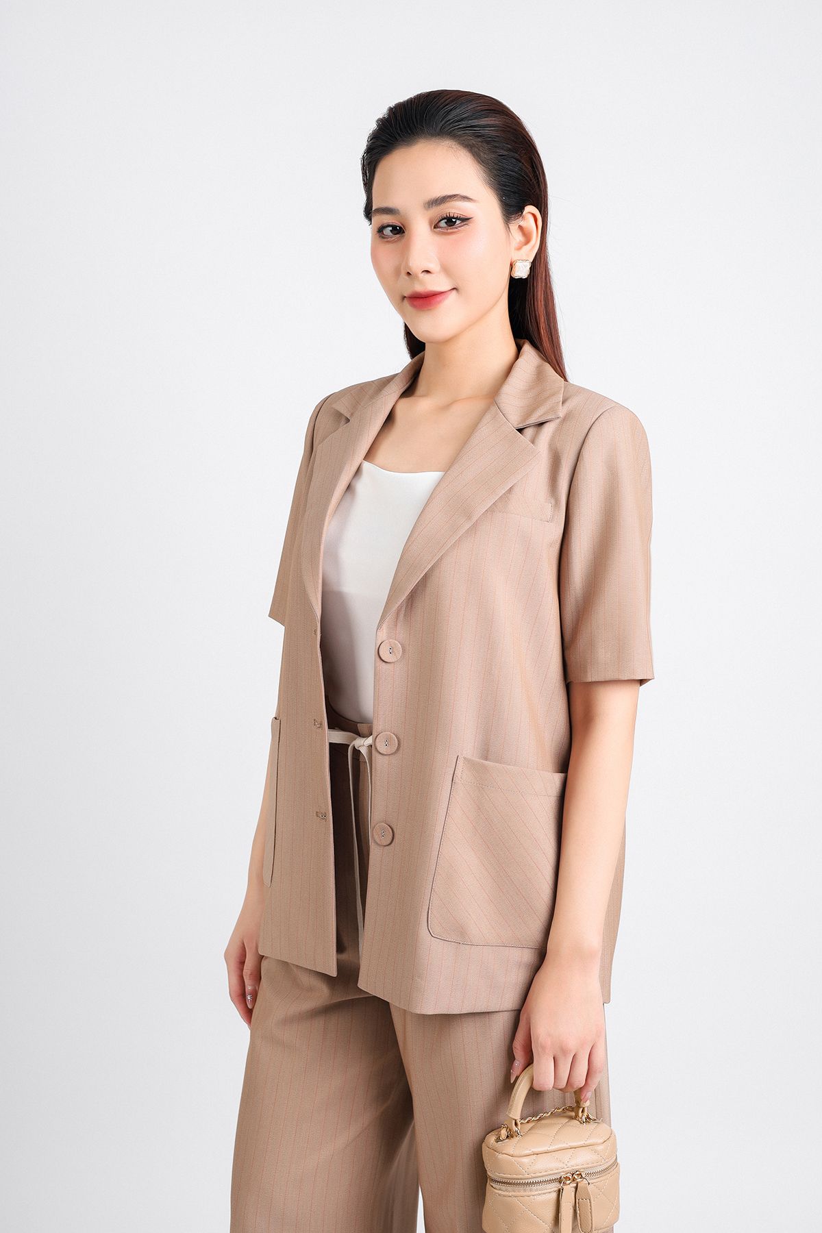 BQD33100 - Quần công sở vải thô dáng suông hai lớp lót habutai cạp bo chun phối dây nơ trang trí - PANTIO