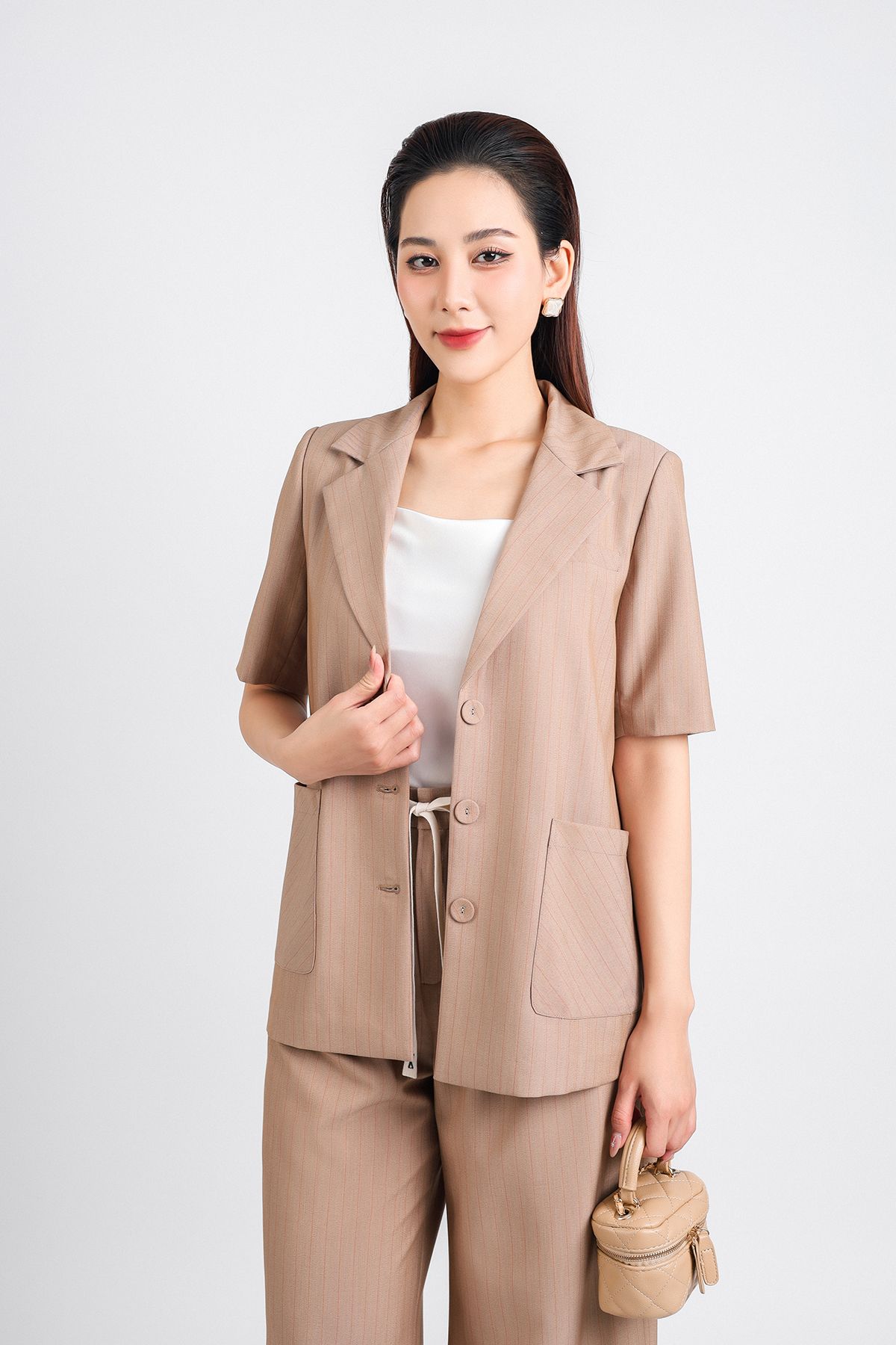 BQD33100 - Quần công sở vải thô dáng suông hai lớp lót habutai cạp bo chun phối dây nơ trang trí - PANTIO