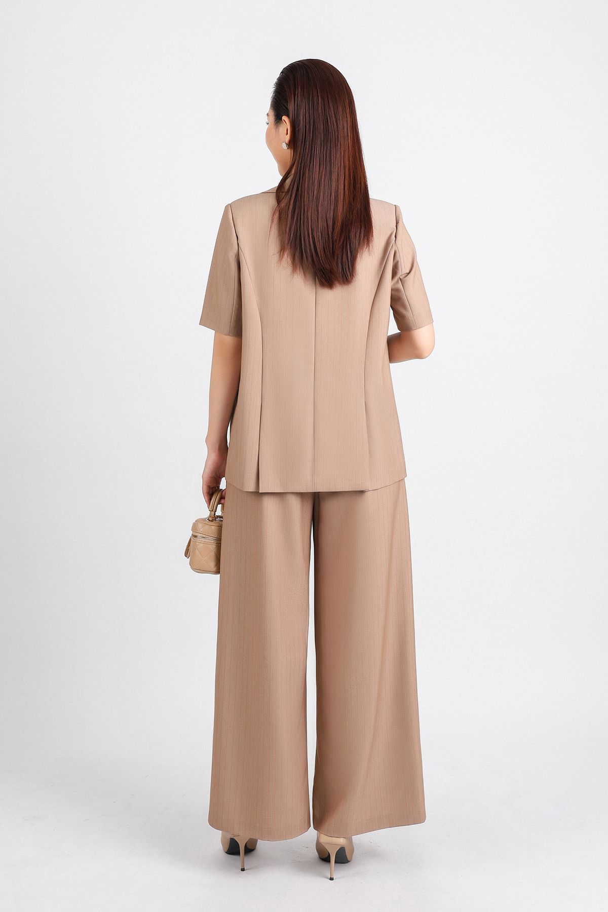 BQD33100 - Quần công sở vải thô dáng suông hai lớp lót habutai cạp bo chun phối dây nơ trang trí - PANTIO