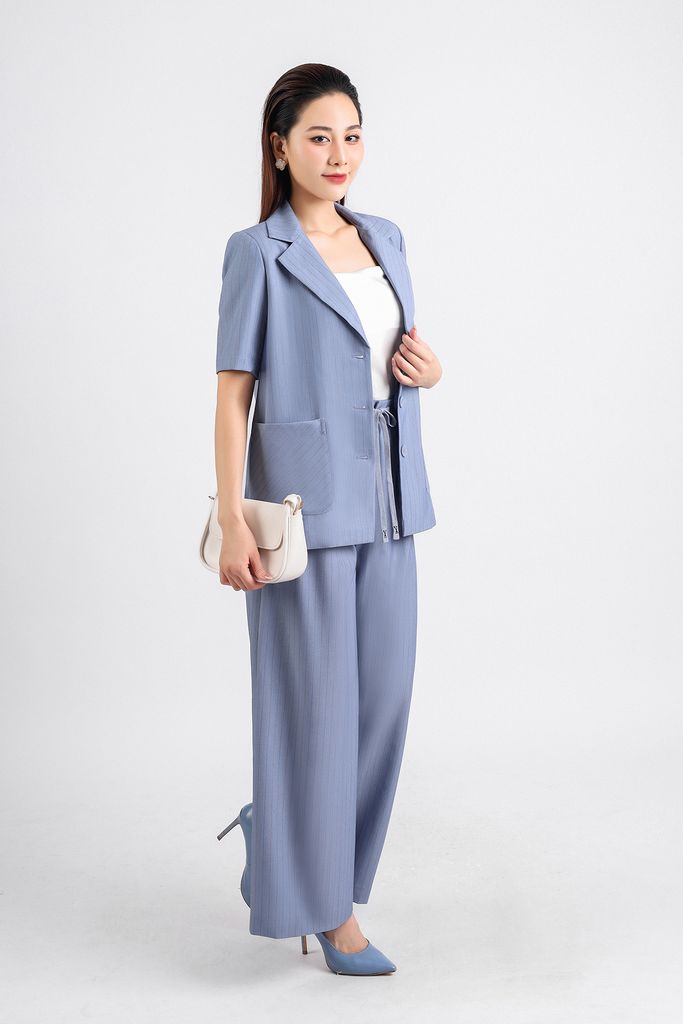 BQD33100 - Quần công sở vải thô dáng suông hai lớp lót habutai cạp bo chun phối dây nơ trang trí - PANTIO