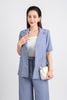 BAD33100 - Áo vest công sở ngắn tay vải thô dáng suông cổ hai ve thân áo phối khuy bọc có túi - PANTIO