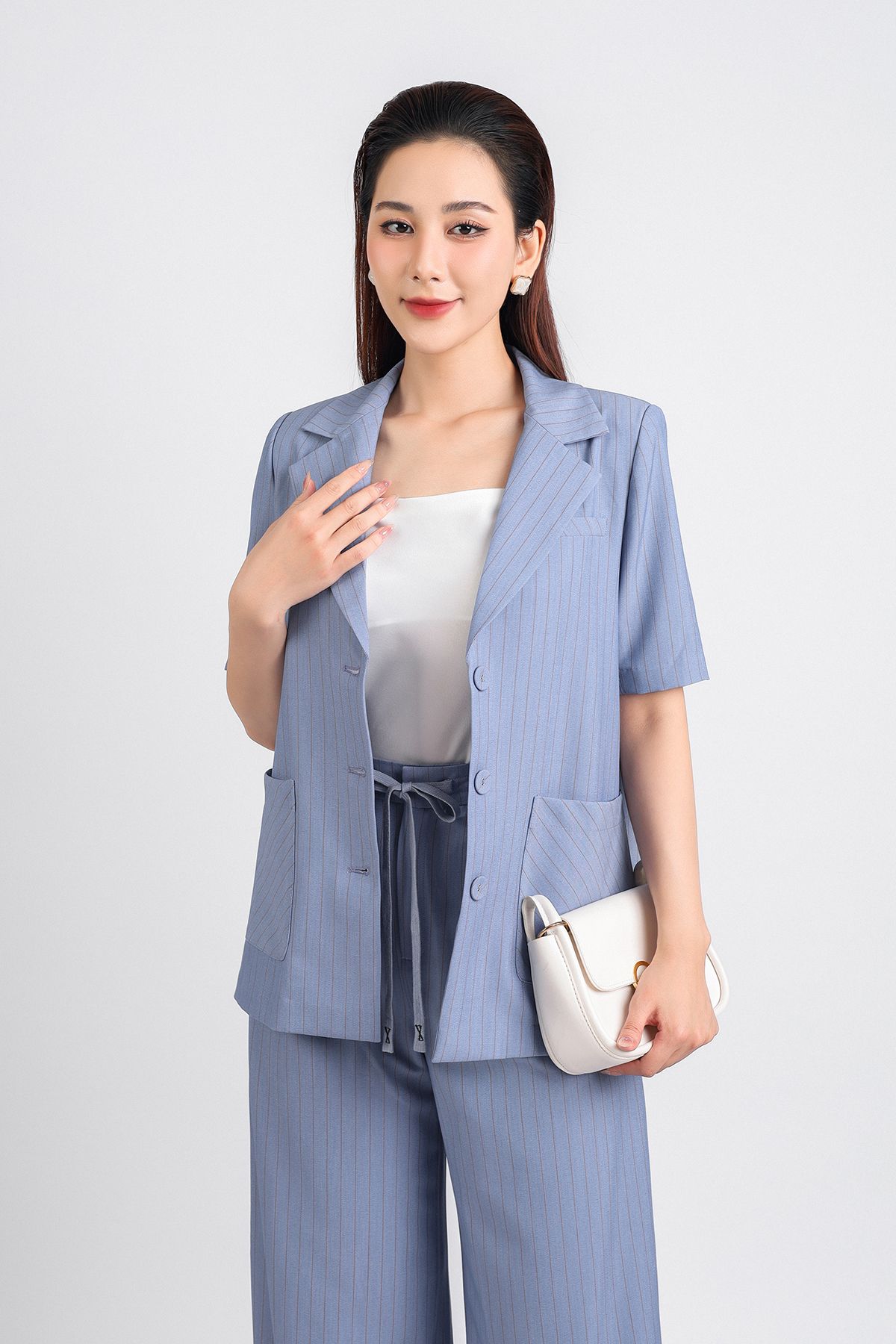 BQD33100 - Quần công sở vải thô dáng suông hai lớp lót habutai cạp bo chun phối dây nơ trang trí - PANTIO