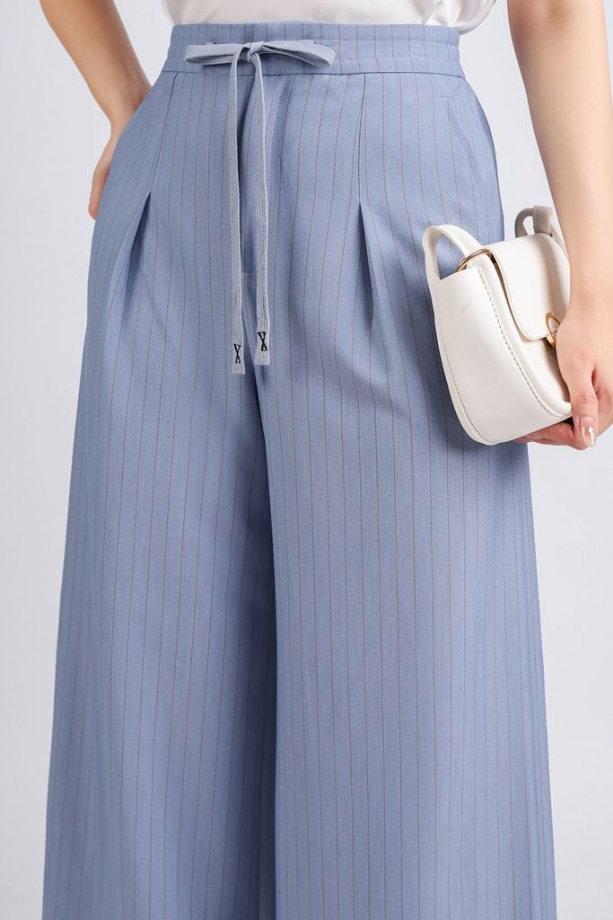 BQD33100 - Quần công sở vải thô dáng suông hai lớp lót habutai cạp bo chun phối dây nơ trang trí - PANTIO