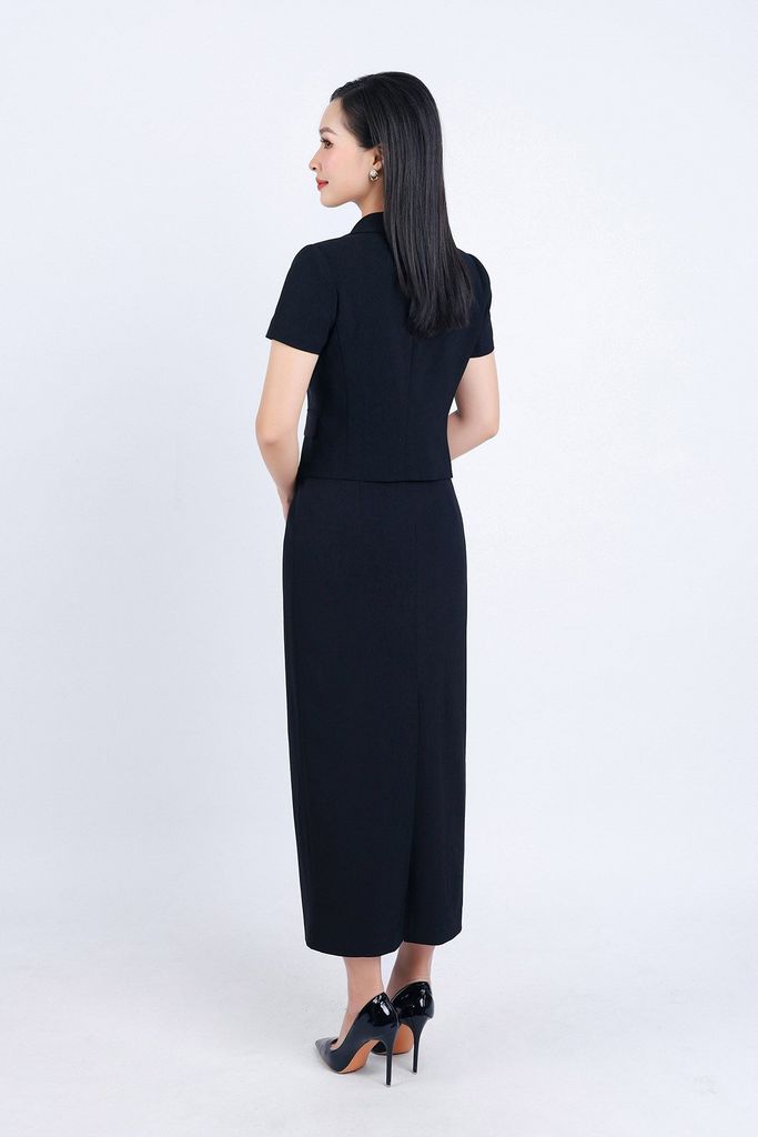 BAD33141 - Áo kiểu công sở vải thô hai lớp lót habutai dáng suông cổ hai ve thân áo phối khuy bọc - PANTIO