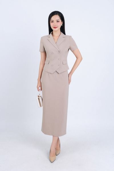 BJD33141 - Chân váy công dài công sở vải thô hai lớp lót habutai dáng suông khoá thân sau - PANTIO