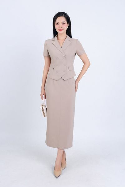 BAD33141 - Áo kiểu công sở vải thô hai lớp lót habutai dáng suông cổ hai ve thân áo phối khuy bọc - PANTIO