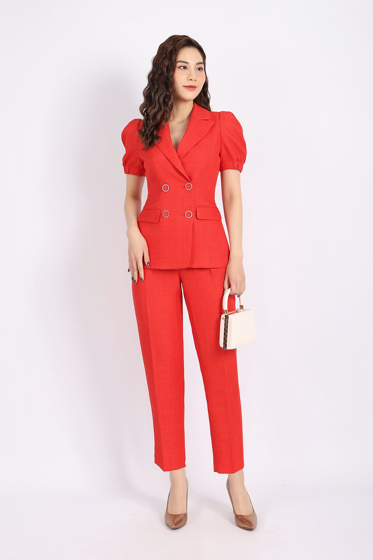 BQD52781 - Quần công sở vải thô đũi dáng ôm ống đứng cạp rời - PANTIO