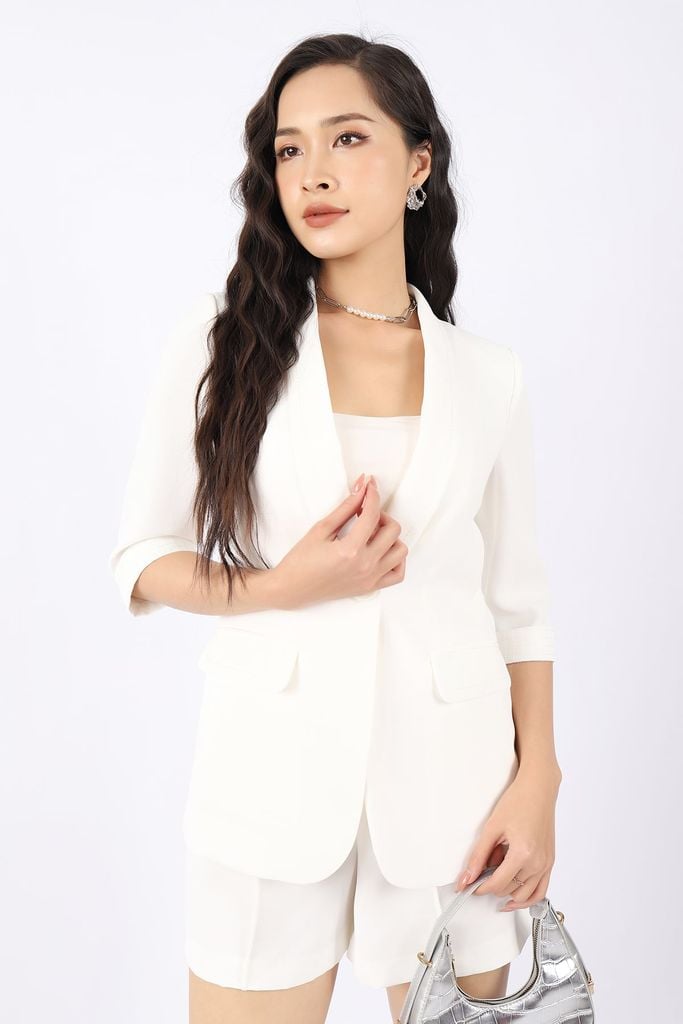 BAD52788 - Áo vest công sở vải tuytsi dáng suông cổ một ve cài cúc có túi hai bên tay lỡ lên gấu diễu chỉ - PANTIO