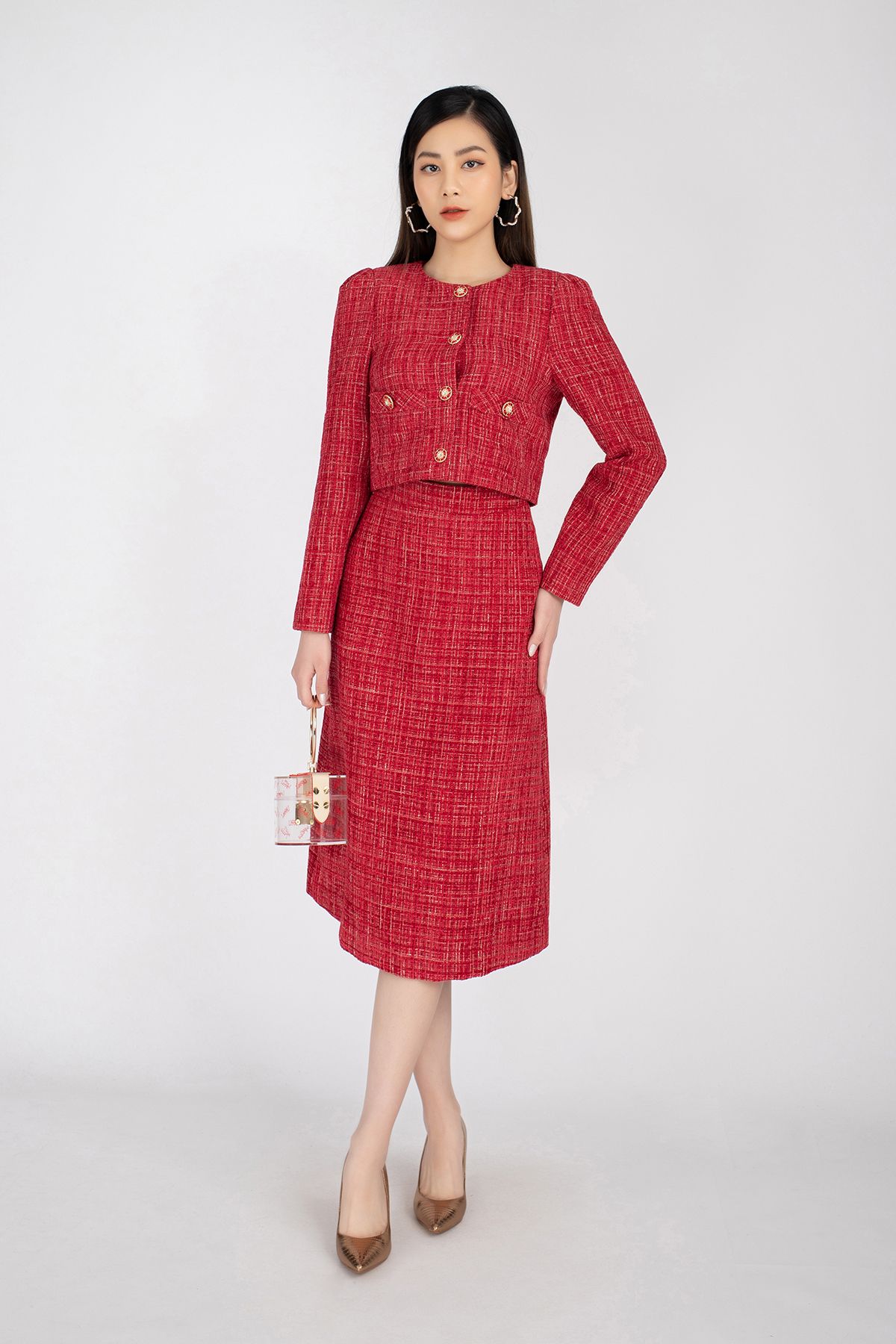 BJD92566 - Chân váy midi chất liệu vải dạ cạp rời - PANTIO