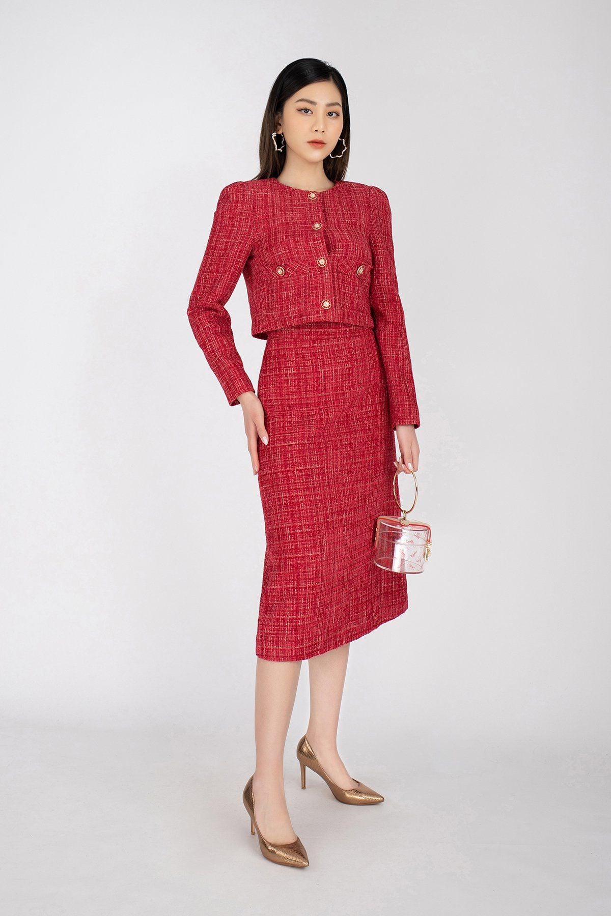 BJD92566 - Chân váy midi chất liệu vải dạ cạp rời - PANTIO