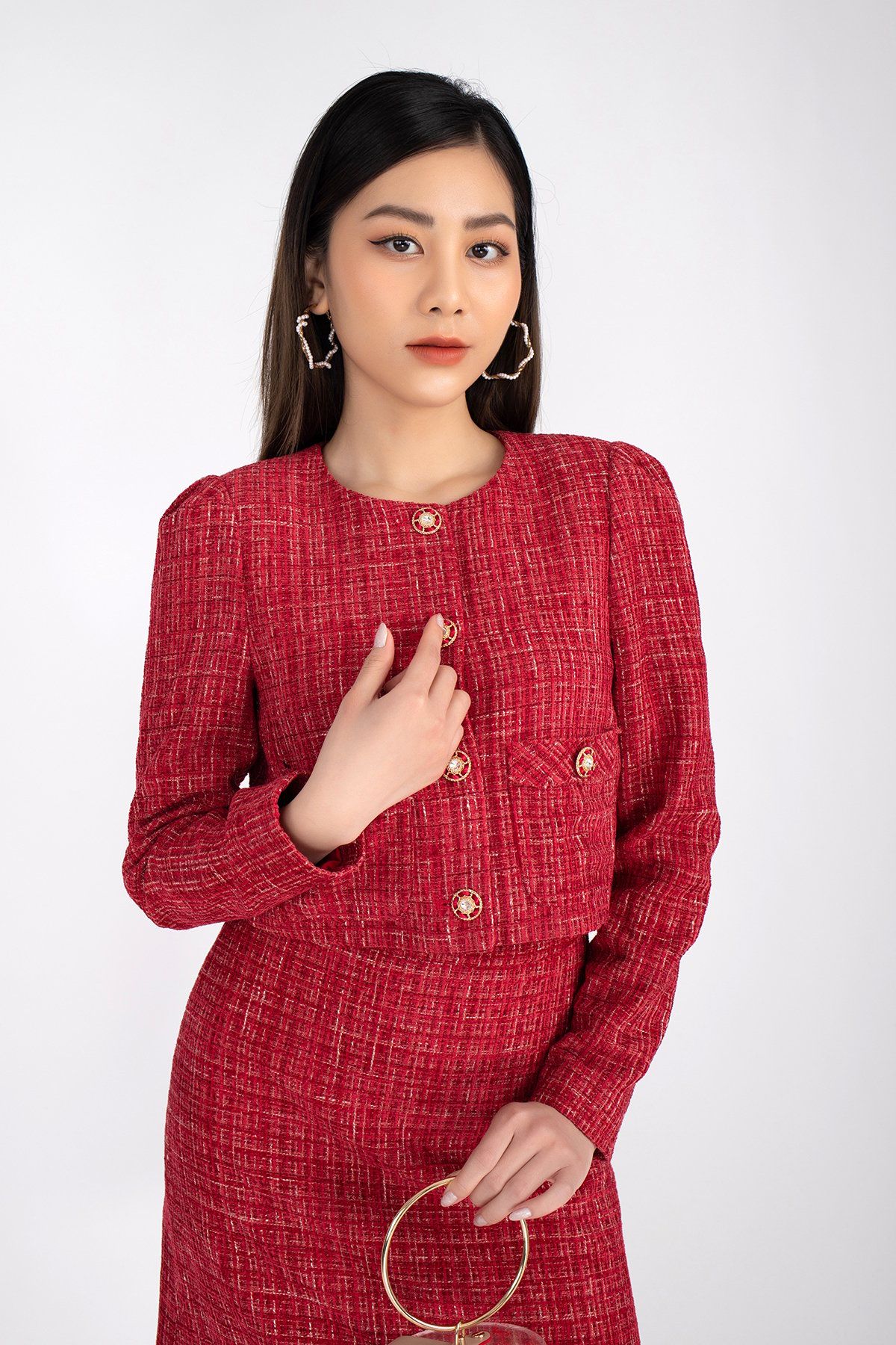 BAD92566 - Áo demi chất liệu vải dạ cổ tròn tay dài túi ốp - PANTIO