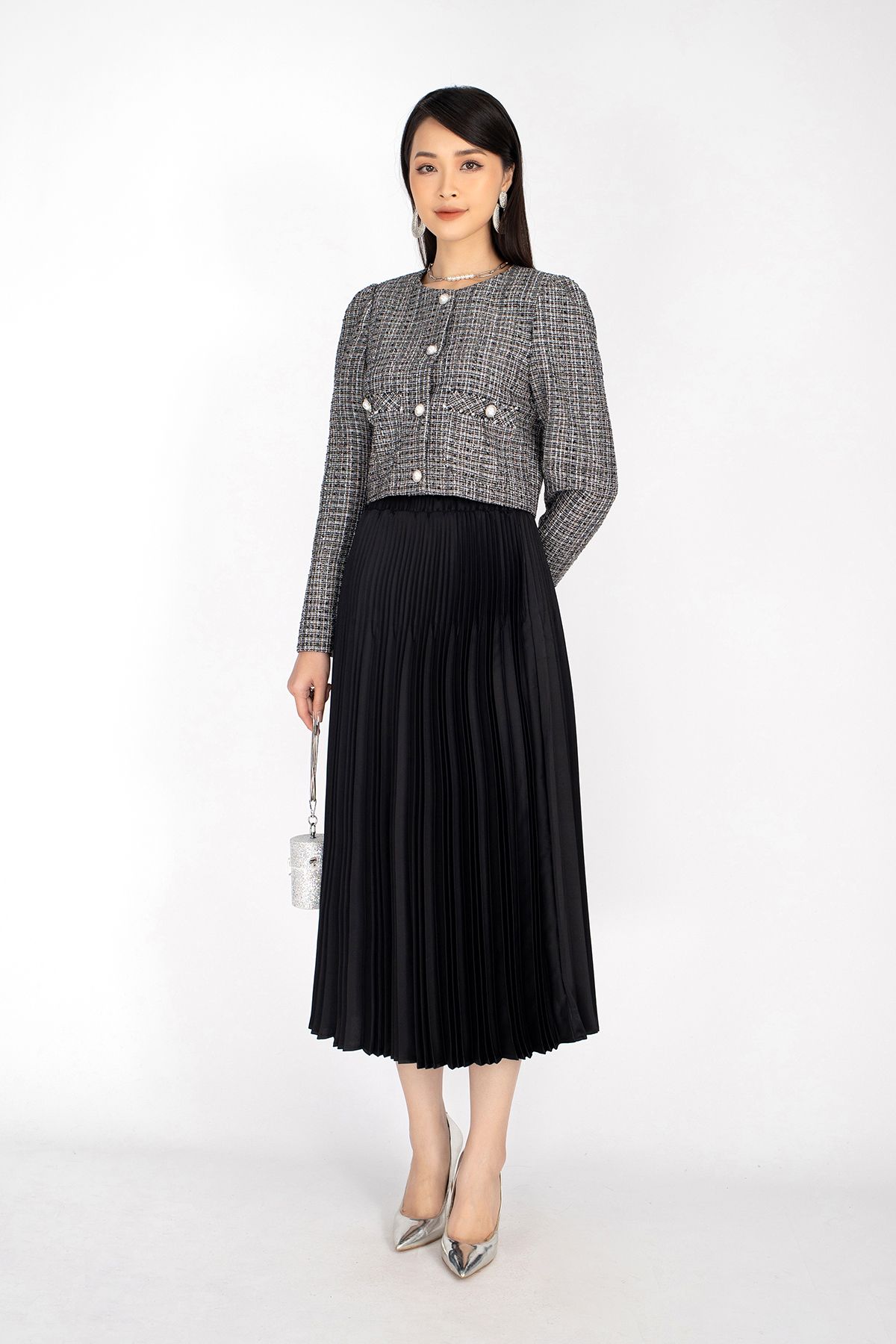 BAD92566 - Áo demi chất liệu vải dạ cổ tròn tay dài túi ốp - PANTIO