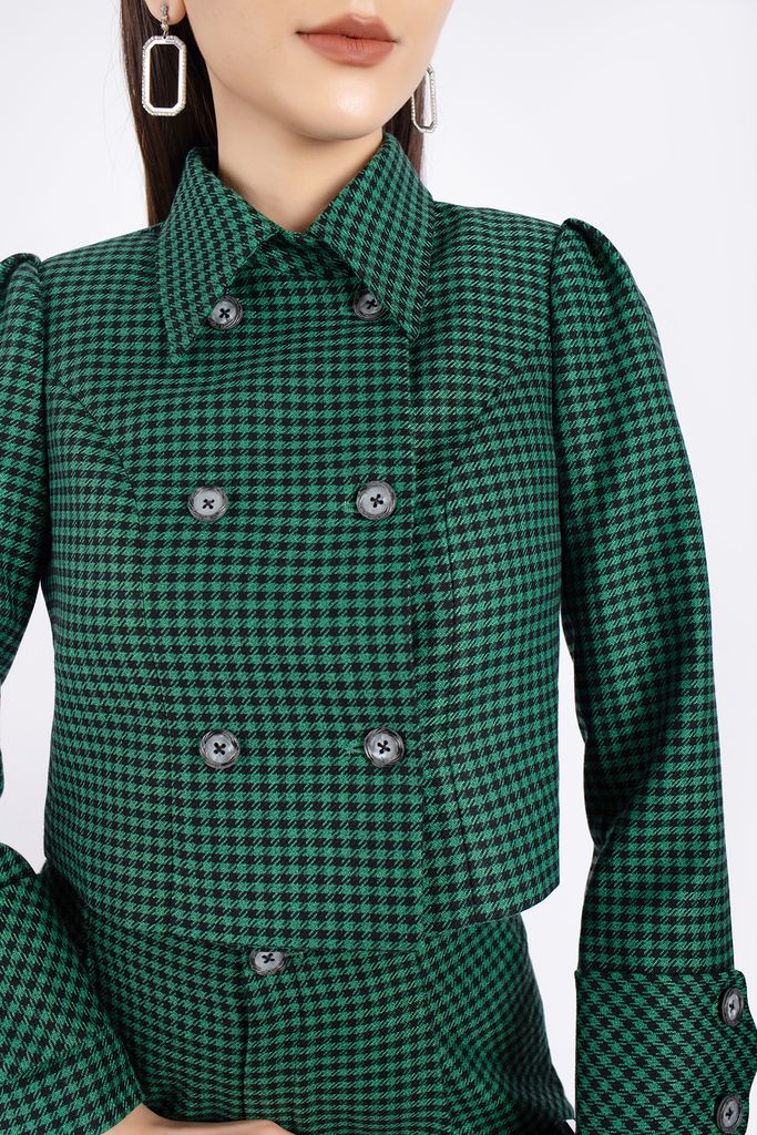 BAD92710 - Áo khoác vải dạ dáng croptop cổ đức tay phồng thân phối cúc cài tạo kiểu - PANTIO
