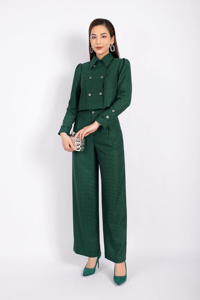 BAD92710 - Áo khoác vải dạ dáng croptop cổ đức tay phồng thân phối cúc cài tạo kiểu - PANTIO