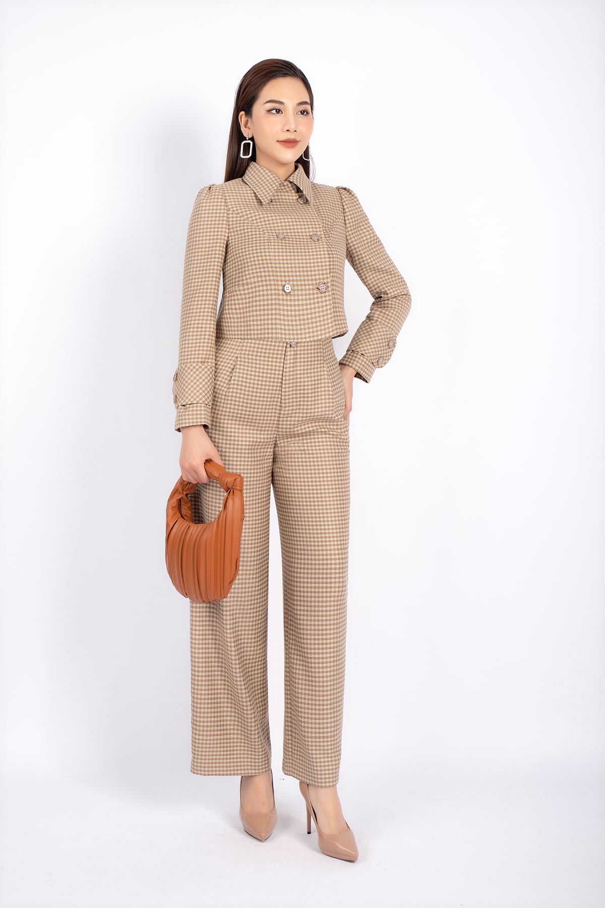 BAD92710 - Áo khoác vải dạ dáng croptop cổ đức tay phồng thân phối cúc cài tạo kiểu - PANTIO