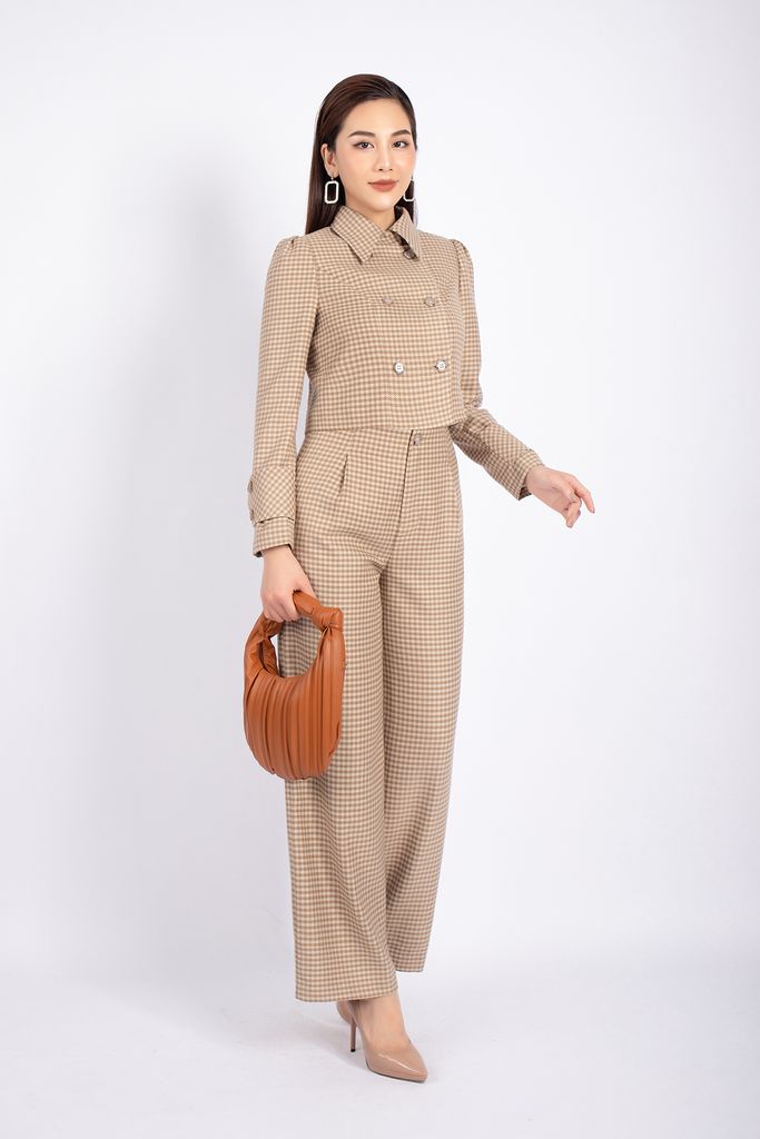 BAD92710 - Áo khoác vải dạ dáng croptop cổ đức tay phồng thân phối cúc cài tạo kiểu - PANTIO