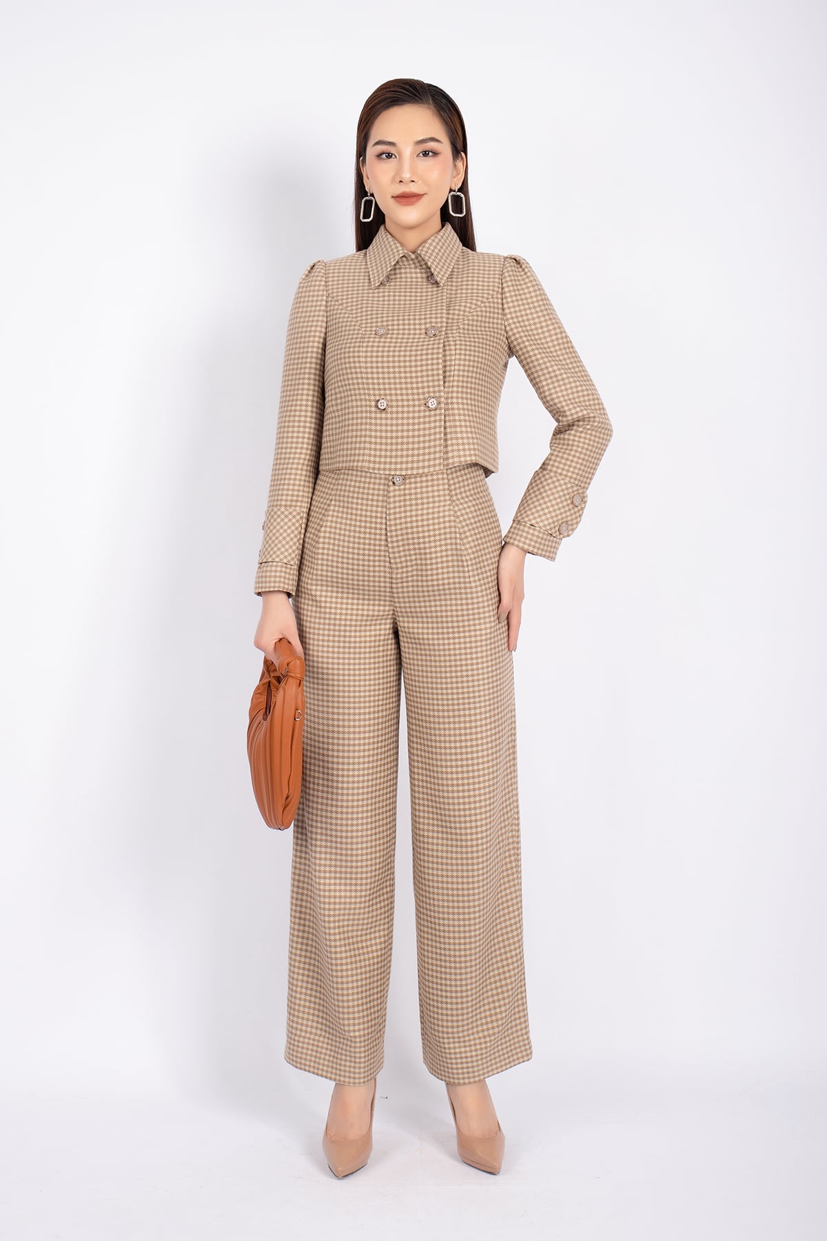 BAD92710 - Áo khoác vải dạ dáng croptop cổ đức tay phồng thân phối cúc cài tạo kiểu - PANTIO