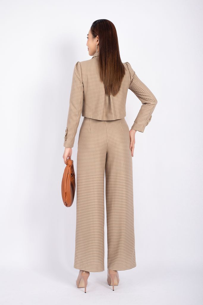 BAD92710 - Áo khoác vải dạ dáng croptop cổ đức tay phồng thân phối cúc cài tạo kiểu - PANTIO
