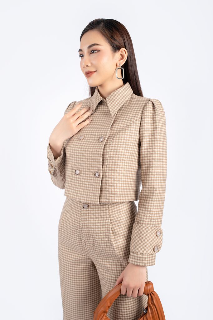 BAD92710 - Áo khoác vải dạ dáng croptop cổ đức tay phồng thân phối cúc cài tạo kiểu - PANTIO
