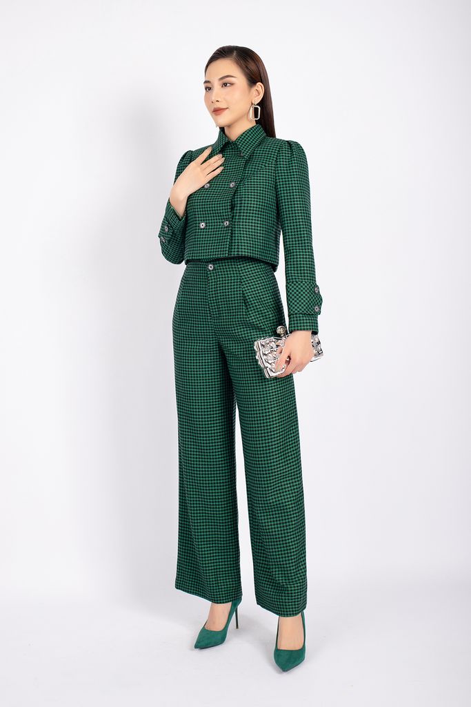 BAD92710 - Áo khoác vải dạ dáng croptop cổ đức tay phồng thân phối cúc cài tạo kiểu - PANTIO