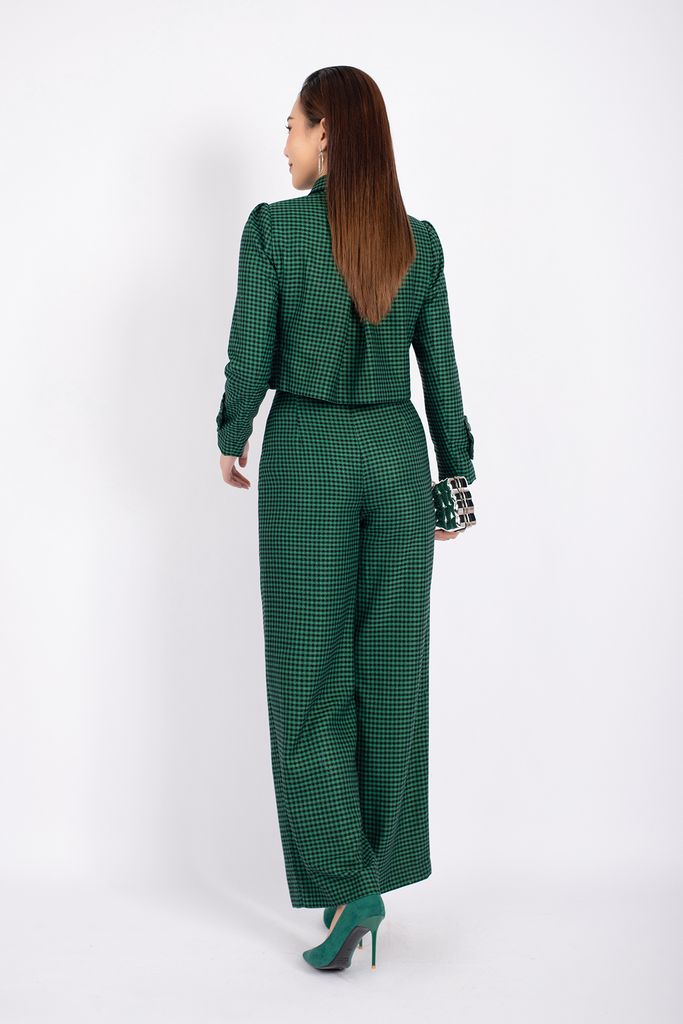 BAD92710 - Áo khoác vải dạ dáng croptop cổ đức tay phồng thân phối cúc cài tạo kiểu - PANTIO