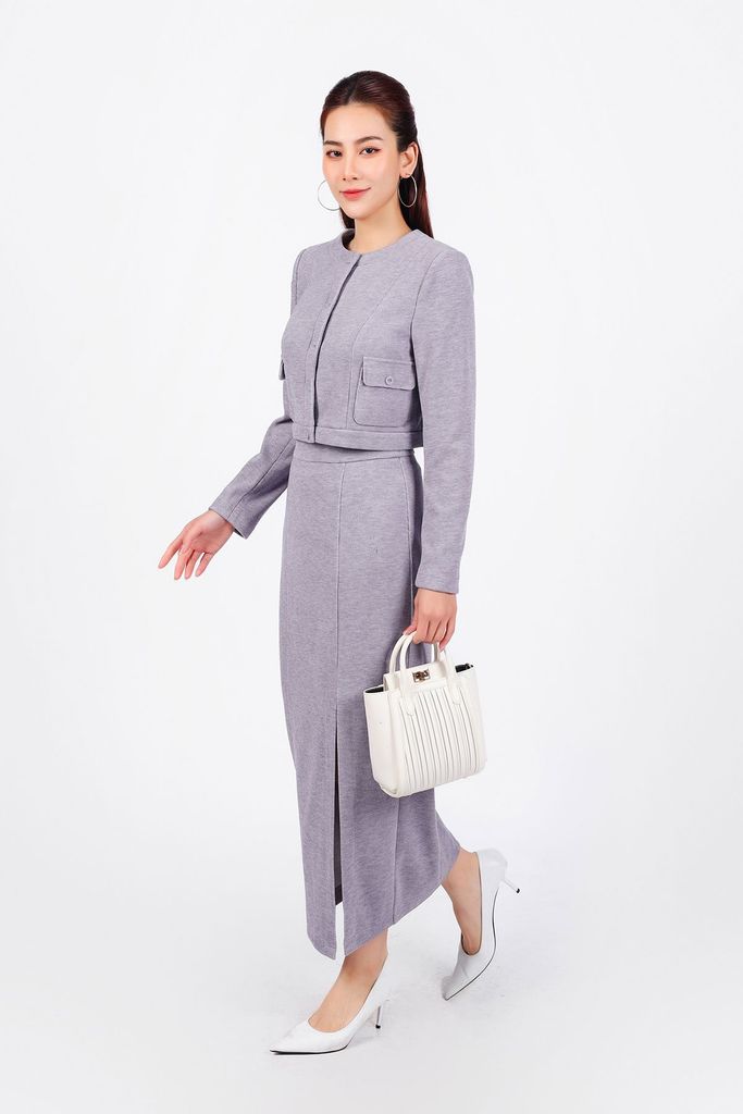 BJD93215 - Chân váy công sở vải nhung dáng suông dài xẻ tà trước khoá thân sau - PANTIO