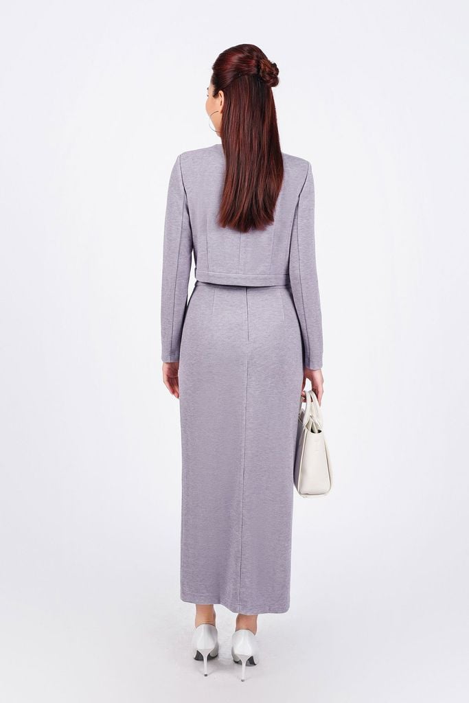 BAD93215 - Áo kiểu công sở vải nhung dáng lửng cổ tròn tay dài có túi thân áo phối khuy bọc - PANTIO