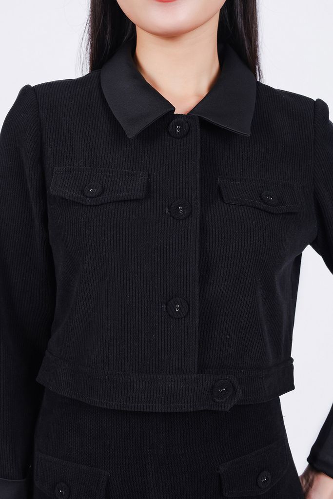 BJD93234 - Chân váy công sở vải nhung dáng suông dài thân váy đính nắp túi tạo kiểu khoá thân sau - PANTIO