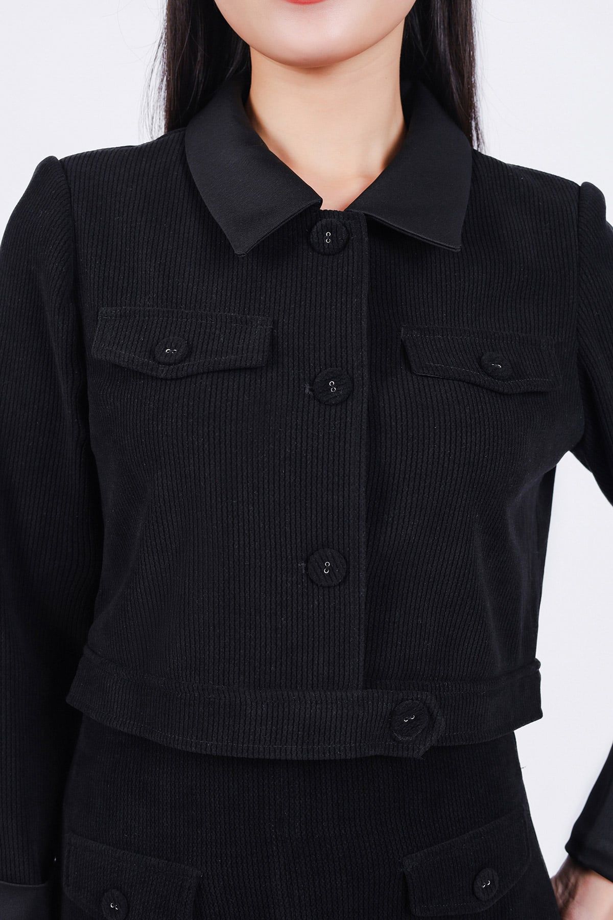 BJD93234 - Chân váy công sở vải nhung dáng suông dài thân váy đính nắp túi tạo kiểu khoá thân sau - PANTIO