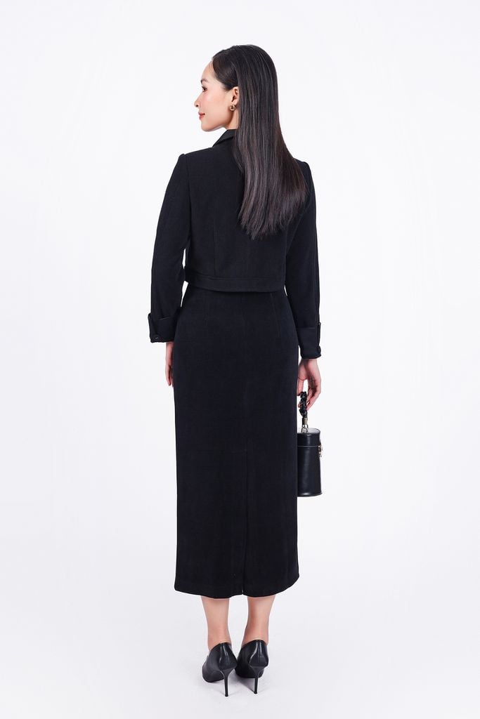 BJD93234 - Chân váy công sở vải nhung dáng suông dài thân váy đính nắp túi tạo kiểu khoá thân sau - PANTIO