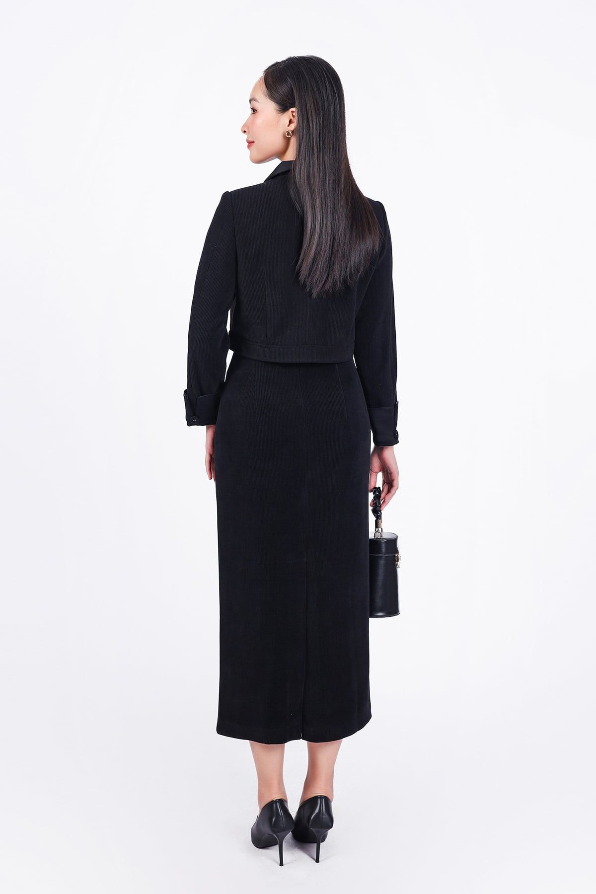 BJD93234 - Chân váy công sở vải nhung dáng suông dài thân váy đính nắp túi tạo kiểu khoá thân sau - PANTIO