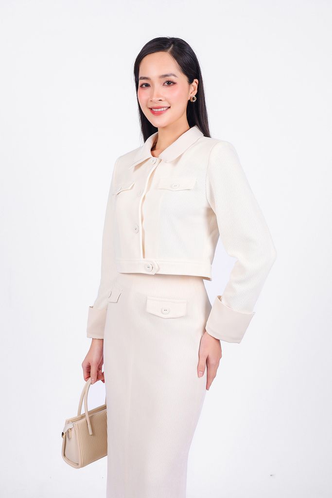 BJD93234 - Chân váy công sở vải nhung dáng suông dài thân váy đính nắp túi tạo kiểu khoá thân sau - PANTIO