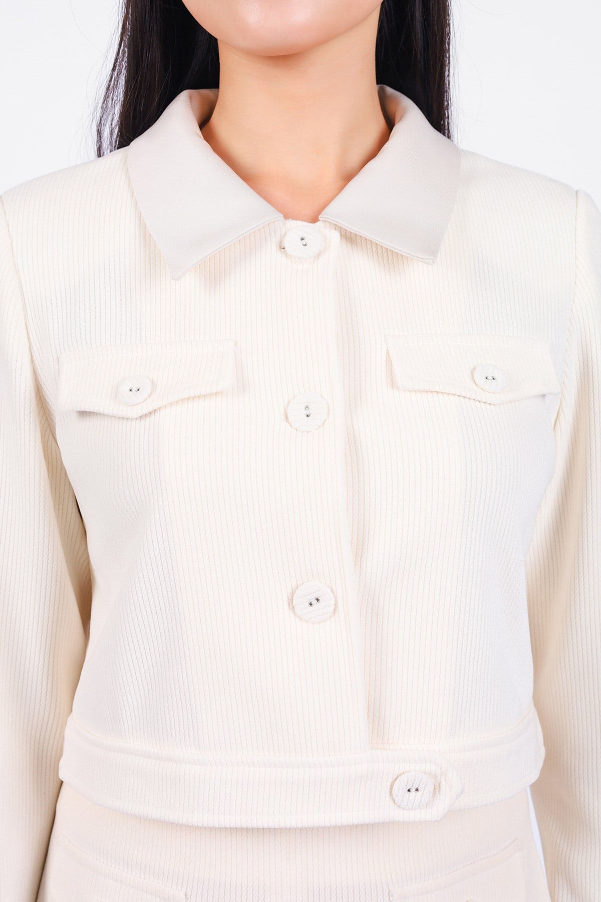 BJD93234 - Chân váy công sở vải nhung dáng suông dài thân váy đính nắp túi tạo kiểu khoá thân sau - PANTIO