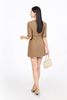 BAD93267 - Áo kiểu công sở vải thô đũi dáng suông cổ xẻ V sâu tay lỡ thân áo phối vạt lệch kèm dây đai thắt eo tạo kiểu - PANTIO
