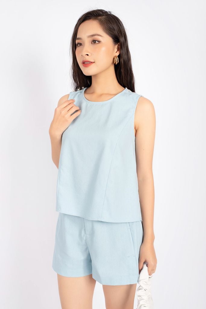 BQN32748 - Quần short dạo phố vải linen dáng suông có túi xẻ hai bên - PANTIO